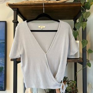 Madewell Ribbed Wrap Crop Top blue